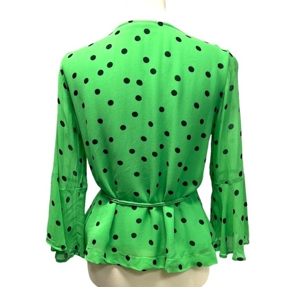 Ganni Dainty Georgette Green Polka Dot Bell Sleeve Wrap Top Women’s EU 36 - Picture 7 of 12